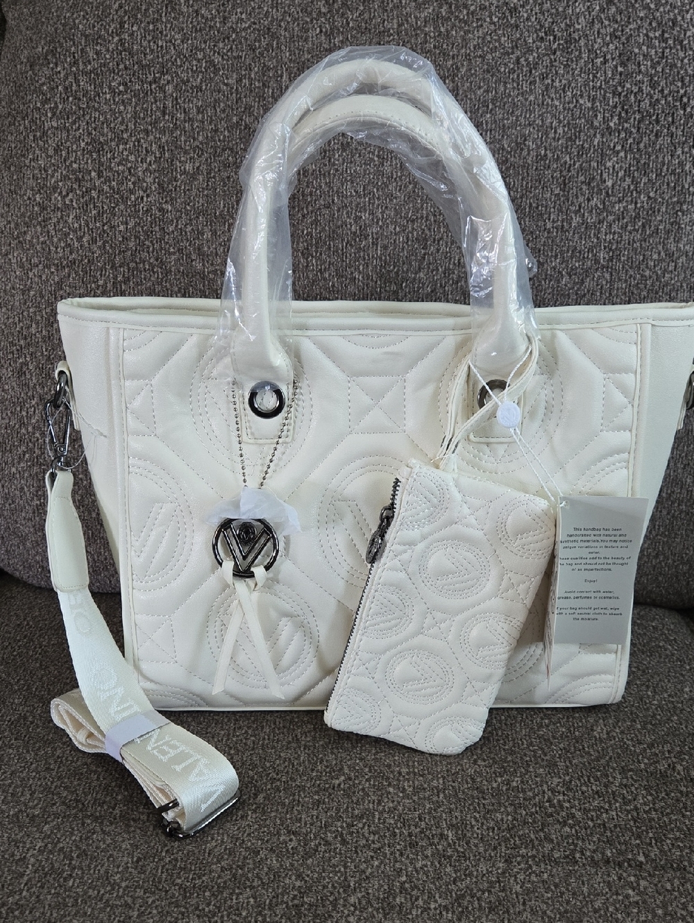 Valentino Cream Quilted Tote with Matching Pouch